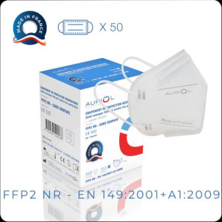 Masque FFP2 Auriol – Fabriqué en France - boite de 50 masques (10 sachets de 5 masques) - EN149:2001+A1:2009