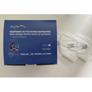 Masque FFP2 Auriol – Fabriqué en France - boite de 50 masques (10 sachets de 5 masques) - EN149:2001+A1:2009