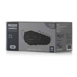 Masque Chirurgical Adulte Noir Type IIR - Boîte de 50 masques