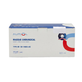 Masque Chirurgical Adulte Blanc Type IIR - Fabrication Française - AURIOL - Boîte de 50 masques