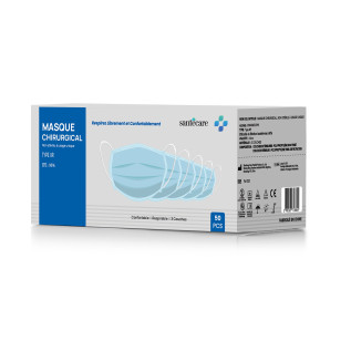 Masque Chirurgical Adulte Bleu Type IIR SANTECARE - Boîte de 50 masques (sachets de 10)