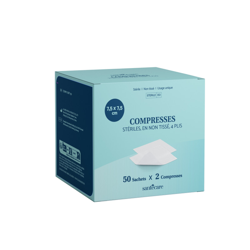 Compresses Stériles en non tissé 7,5x7,5cm – 50×2