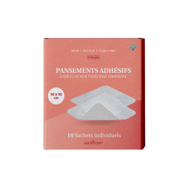 Pansements adhésifs non-tissé stériles avec compresse - 10 cm x 10 cm