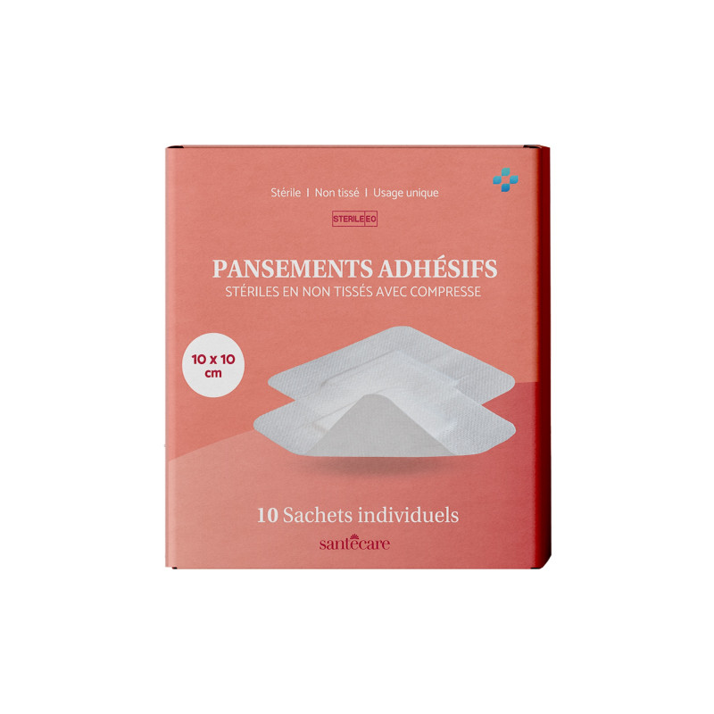 Pansements adhésifs non-tissé stériles avec compresse - 10 cm x 10 cm Pansements adhésifs non-tissé stériles avec compresse - 10 cm x 10 cm