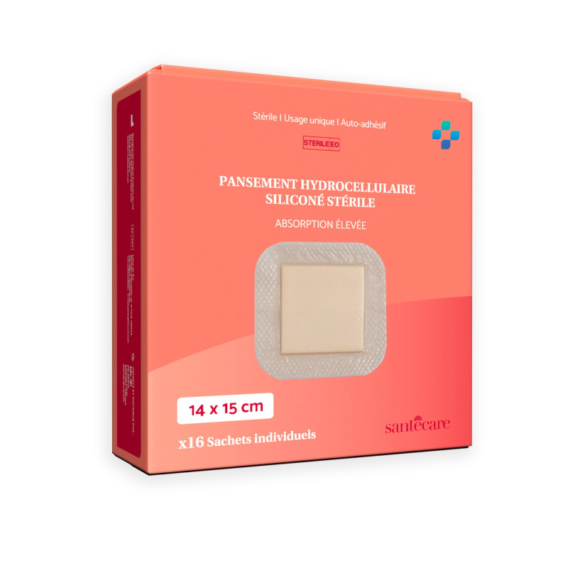 Pansement Hydrocellulaire Siliconé Absorption Élevée 14x15 cm - Boîte de 16
