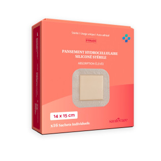 Pansement Hydrocellulaire Siliconé Absorption Élevée 14x15 cm - Boîte de 16