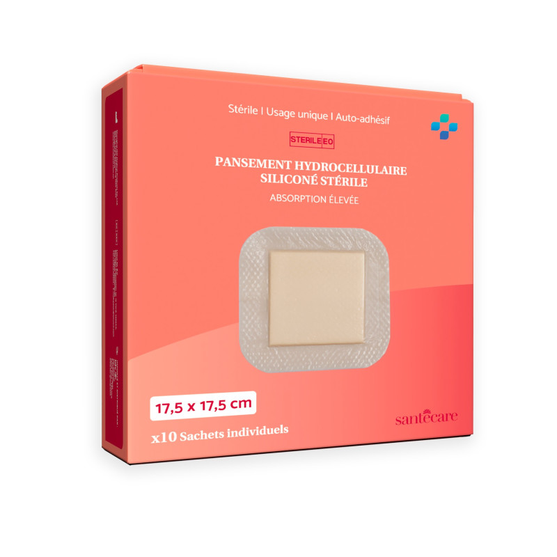 Pansement Hydrocellulaire Siliconé Absorption Élevée 17,5x17,5 cm - Boîte de 10