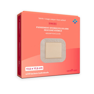 Pansement Hydrocellulaire Siliconé Absorption Élevée 17,5x17,5 cm - Boîte de 10