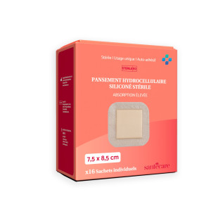 Pansement Hydrocellulaire Siliconé Absorption Élevée 7,5x8,5 cm - Boîte de 16