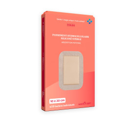Pansement Hydrocellulaire Siliconé Absorption Moyenne 10x20 cm - Boîte de 10