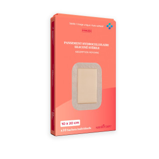 Pansement Hydrocellulaire Siliconé Absorption Moyenne 10x20 cm - Boîte de 10