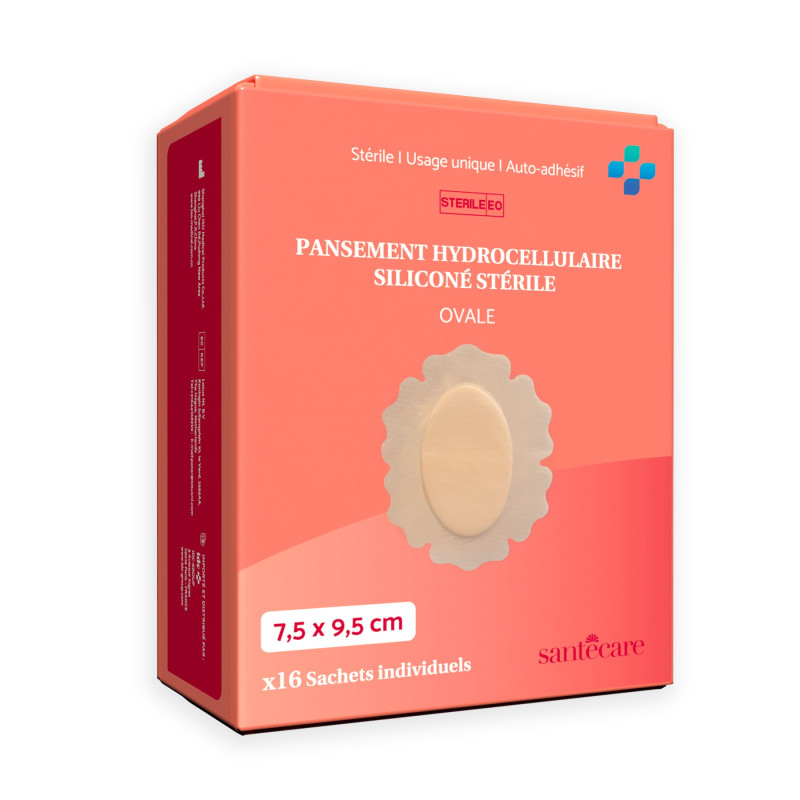 Pansement Hydrocellulaire Siliconé Ovale 7,5x9,5 cm - Boîte de 16