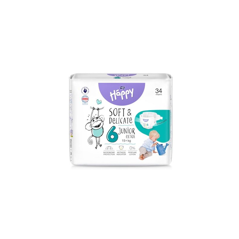 Couches Bébé HAPPY Junior T6 (+15kg) - Sachet de 34 Couches Bébé HAPPY Junior T6 (+15kg) - Sachet de 34