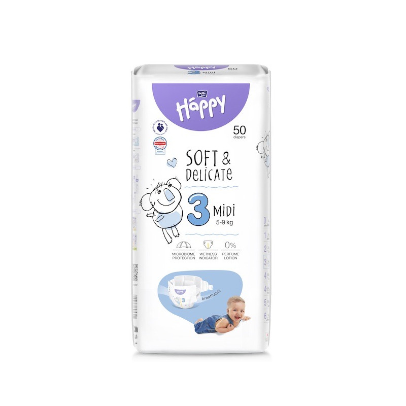 Couches Bébé HAPPY Midi T3 (5 à 9kg) - Sachet de 50 Couches Bébé HAPPY Midi T3 (5 à 9kg) - Sachet de 50