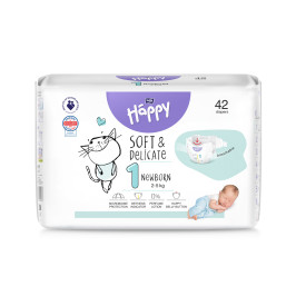 Couches Bébé Nouveau-Né T1 (2-5kg) Sachet de 42 - HAPPY | Planète Masques
