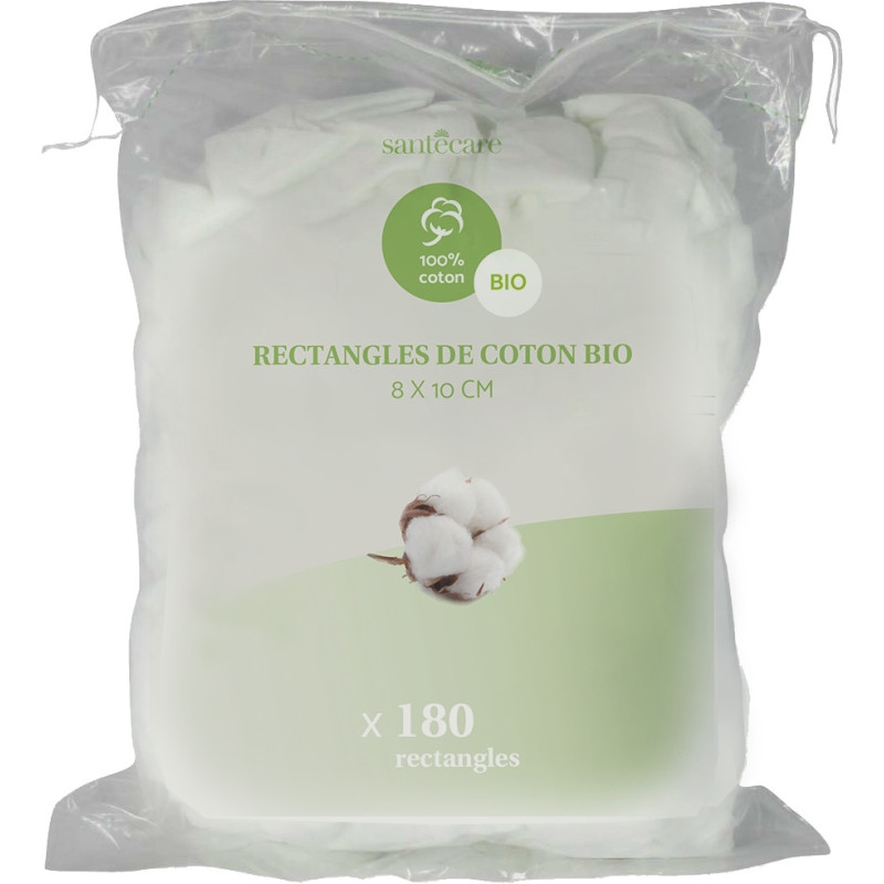 Rectangles de Coton BIO 180 pcs - 8x10 cm - SANTECARE