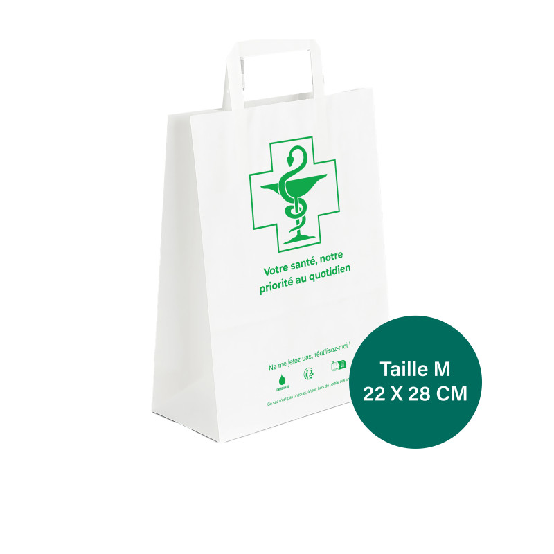 Sacs cabas kraft blanc imprimés - Taille M (22x28cm) - Carton de 300 sacs