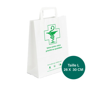 Sacs cabas kraft blanc imprimés - Taille L (26x30cm) - Carton de 300 sacs