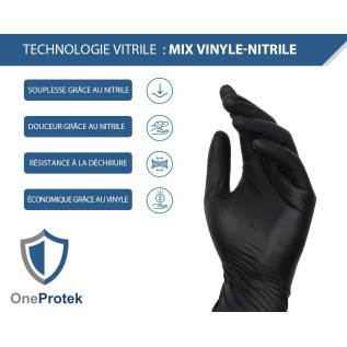 OneProtek - Boîte de 100 Gants d'examen Vitrile - Taille S - Noir