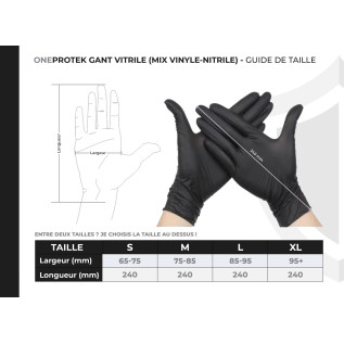 OneProtek - Boîte de 100 Gants d'examen Vitrile - Taille S - Noir