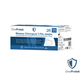 OneProtek - Boîte de 50 Masques Médicaux 3 Plis Type IIR - Non-tissé à Usage Unique - 5 Sachets de 10 Masques