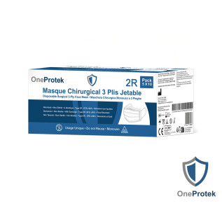 OneProtek - Boîte de 50 Masques Médicaux 3 Plis Type IIR - Non-tissé à Usage Unique - 5 Sachets de 10 Masques