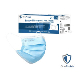OneProtek - Boîte de 50 Masques Médicaux 3 Plis EN 14683 Type IIR - Non-tissé à Usage Unique - Bleu Clair