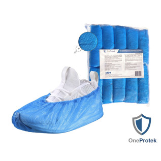 OneProtek - Sachet de 100 Surchaussures Jetables en Polyéthylène Chloré Imperméables - Taille Unique - Bleu