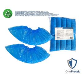 OneProtek - Sachet de 100 Surchaussures Jetables en Polyéthylène Chloré Imperméables - Taille Unique - Bleu