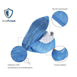 OneProtek - Sachet de 100 Surchaussures Jetables en Polyéthylène Chloré Imperméables - Taille Unique - Bleu