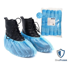 OneProtek - Sachet de 100 Surchaussures Jetables en Polypropylène non tissé Anti-dérapant - Taille Unique - Bleu