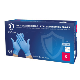 Gants d'examen Nitrile OneProtek - Boîte de 100 - Bleu