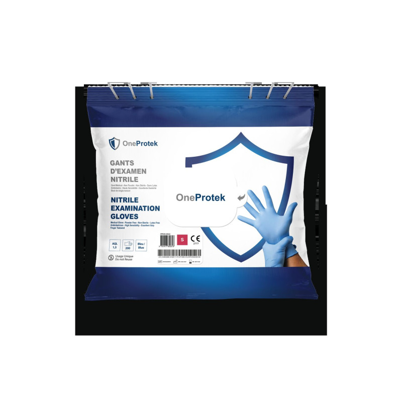 Gants d'examen Nitrile OneProtek - Sachet de 200 - Bleu
