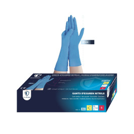 Gants d'examen Nitrile OneProtek manchette longue (290mm) - Bleu - Boîte de 100