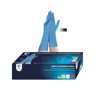 Gants d'examen Nitrile OneProtek manchette longue (290mm) - Bleu - Boîte de 100