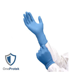 Gants d'examen Nitrile OneProtek manchette longue (290mm) - Bleu - Boîte de 100