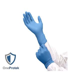 Gants d'examen Nitrile OneProtek manchette longue (290mm) - Bleu - Boîte de 100