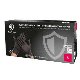Gants d'examen Nitrile OneProtek - Boîte de 100 - Noir