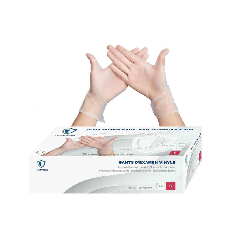 Gants d'examen Vinyle OneProtek - Boîte de 100 Gants d'examen Vinyle OneProtek - Boîte de 100