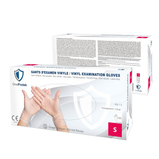 Gants d'examen Vinyle OneProtek - Boîte de 100
