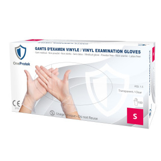 Gants d'examen Vinyle OneProtek - Boîte de 100