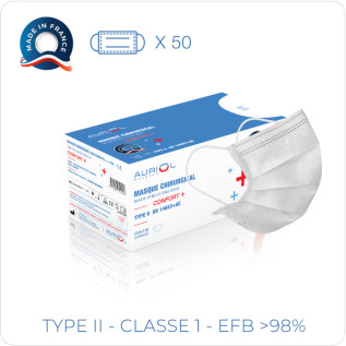 Masque Chirurgical Type IIR Blanc Fabrication FR - AURIOL | Planète Masques