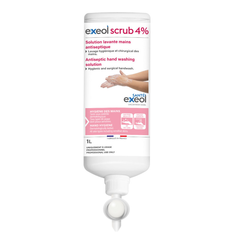 Exeol Scrub 4% 1L Airless - Solution Lavante Mains Antiseptique Exeol Scrub 4% 1L Airless - Solution Lavante Mains Antiseptique
