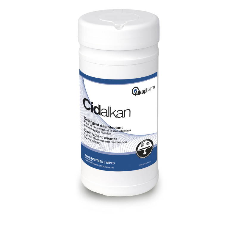 Cidalkan Lingettes Boîte de 200 - Détergent Désinfectant à Base d'Alcool