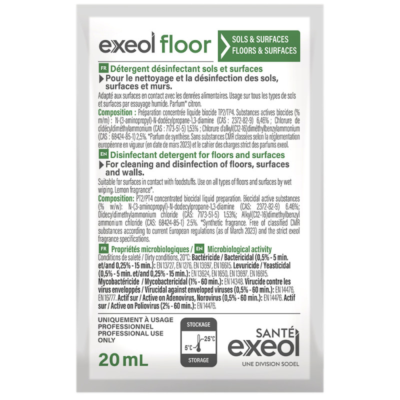 Exeol Floor Dose 20mL - Détergent Désinfectant Sols et Surfaces Exeol Floor Dose 20mL - Détergent Désinfectant Sols et Surfaces