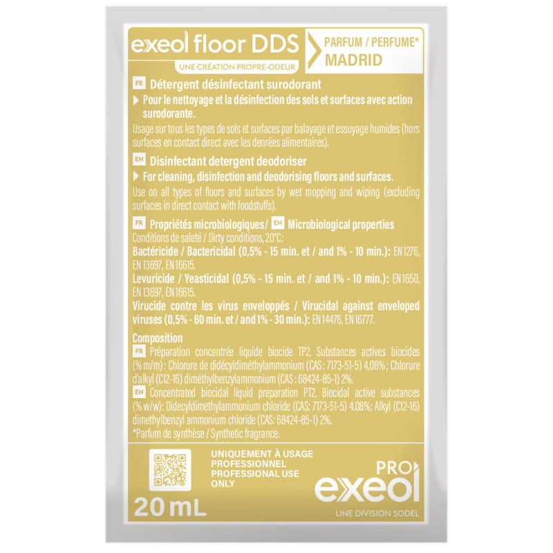 Exeol Floor DDS Dose 20mL Parfum Madrid - Détergent Désinfectant Surodorant Exeol Floor DDS Dose 20mL Parfum Madrid - Détergent Désinfectant Surodorant