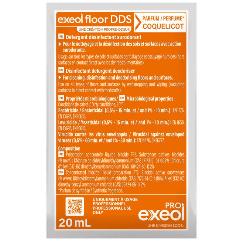 Exeol Floor DDS Dose 20mL Parfum Coquelicot - Détergent Désinfectant Surodorant