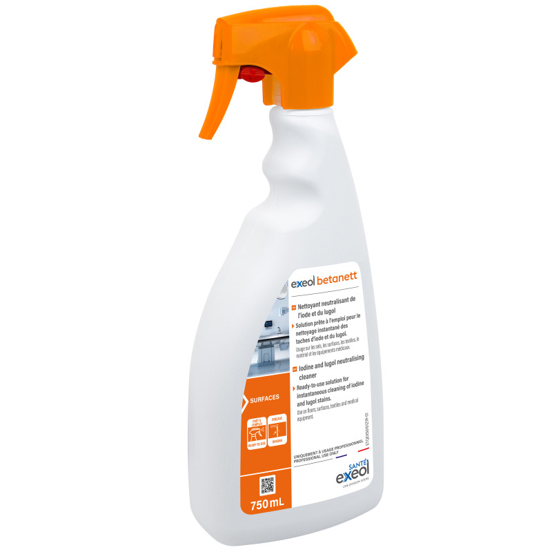 Exeol Betanett 750mL Spray - Nettoyant Neutralisant Iode et Lugol Exeol Betanett 750mL Spray - Nettoyant Neutralisant Iode et Lugol