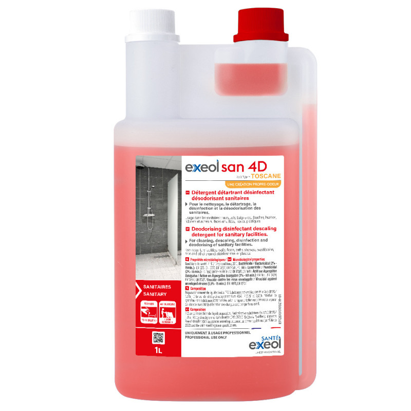Exeol San 4D 1L Doseur Rechargeable - Détergent Détartrant Désinfectant Désodorisant