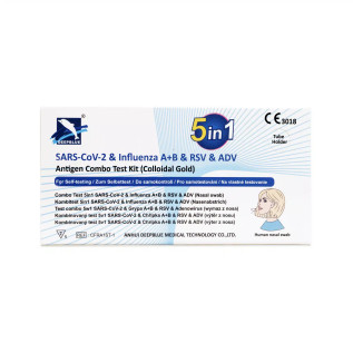 Autotest 5-en-1 COVID-19/Grippe A/Grippe B/RSV/ADV Deepblue - Boîte de 1